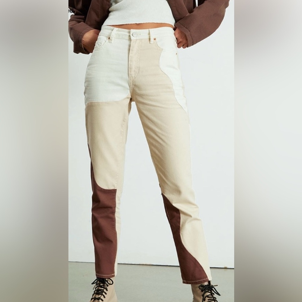 Pacsun Eco Tan Brown Paneled High rise Mom Jeans Ginger Panel Color Block 24